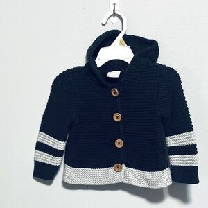 Nordstrom Baby Knit Hooded 4-button Cardigan, Navy/Gray - Size 6 months (VGUC)